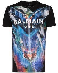 schwarzes bedrucktes T-Shirt mit einem Rundhalsausschnitt von Balmain