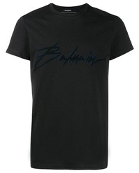 schwarzes bedrucktes T-Shirt mit einem Rundhalsausschnitt von Balmain