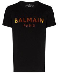 schwarzes bedrucktes T-Shirt mit einem Rundhalsausschnitt von Balmain