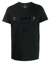 schwarzes bedrucktes T-Shirt mit einem Rundhalsausschnitt von Balmain