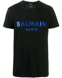 schwarzes bedrucktes T-Shirt mit einem Rundhalsausschnitt von Balmain