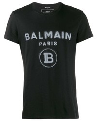 schwarzes bedrucktes T-Shirt mit einem Rundhalsausschnitt von Balmain