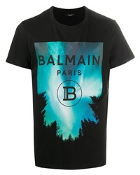 schwarzes bedrucktes T-Shirt mit einem Rundhalsausschnitt von Balmain