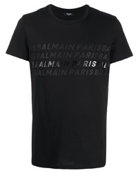 schwarzes bedrucktes T-Shirt mit einem Rundhalsausschnitt von Balmain