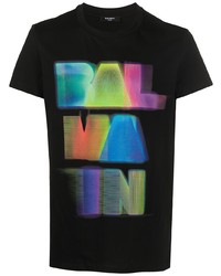 schwarzes bedrucktes T-Shirt mit einem Rundhalsausschnitt von Balmain