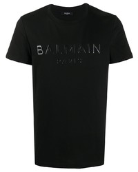 schwarzes bedrucktes T-Shirt mit einem Rundhalsausschnitt von Balmain