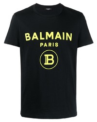 schwarzes bedrucktes T-Shirt mit einem Rundhalsausschnitt von Balmain