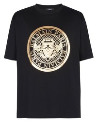 schwarzes bedrucktes T-Shirt mit einem Rundhalsausschnitt von Balmain