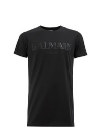 schwarzes bedrucktes T-Shirt mit einem Rundhalsausschnitt von Balmain