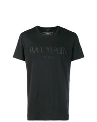 schwarzes bedrucktes T-Shirt mit einem Rundhalsausschnitt von Balmain