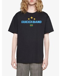 schwarzes bedrucktes T-Shirt mit einem Rundhalsausschnitt von Gucci