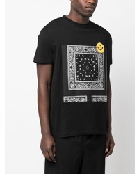 schwarzes bedrucktes T-Shirt mit einem Rundhalsausschnitt von Joshua Sanders