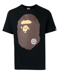 schwarzes bedrucktes T-Shirt mit einem Rundhalsausschnitt von BAPE BLACK *A BATHING APE®