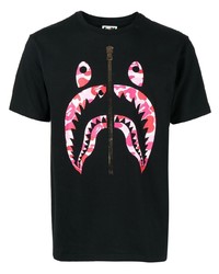 schwarzes bedrucktes T-Shirt mit einem Rundhalsausschnitt von BAPE BLACK *A BATHING APE®