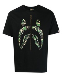 schwarzes bedrucktes T-Shirt mit einem Rundhalsausschnitt von BAPE BLACK *A BATHING APE®