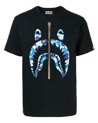 schwarzes bedrucktes T-Shirt mit einem Rundhalsausschnitt von BAPE BLACK *A BATHING APE®