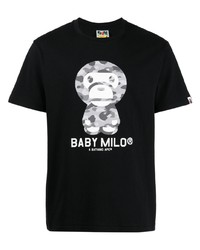 schwarzes bedrucktes T-Shirt mit einem Rundhalsausschnitt von BAPE BLACK *A BATHING APE®