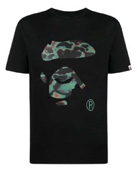 schwarzes bedrucktes T-Shirt mit einem Rundhalsausschnitt von BAPE BLACK *A BATHING APE®