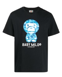 schwarzes bedrucktes T-Shirt mit einem Rundhalsausschnitt von BAPE BLACK *A BATHING APE®