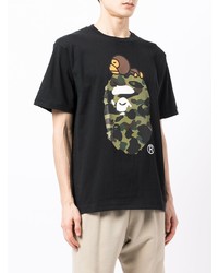 schwarzes bedrucktes T-Shirt mit einem Rundhalsausschnitt von A Bathing Ape