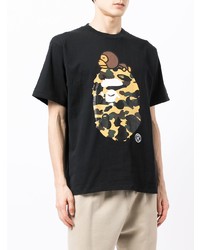 schwarzes bedrucktes T-Shirt mit einem Rundhalsausschnitt von A Bathing Ape