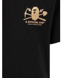 schwarzes bedrucktes T-Shirt mit einem Rundhalsausschnitt von A Bathing Ape