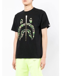 schwarzes bedrucktes T-Shirt mit einem Rundhalsausschnitt von A Bathing Ape