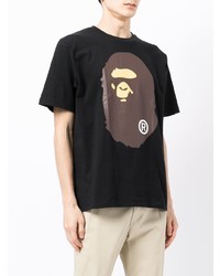 schwarzes bedrucktes T-Shirt mit einem Rundhalsausschnitt von A Bathing Ape