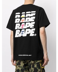 schwarzes bedrucktes T-Shirt mit einem Rundhalsausschnitt von A Bathing Ape