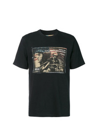 schwarzes bedrucktes T-Shirt mit einem Rundhalsausschnitt von Barbour By Steve Mc Queen