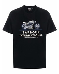 schwarzes bedrucktes T-Shirt mit einem Rundhalsausschnitt von Barbour