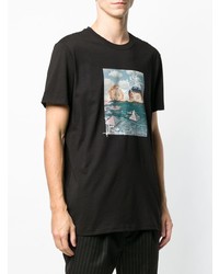 schwarzes bedrucktes T-Shirt mit einem Rundhalsausschnitt von Les Benjamins