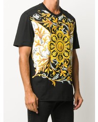 schwarzes bedrucktes T-Shirt mit einem Rundhalsausschnitt von Versace