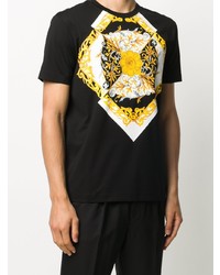 schwarzes bedrucktes T-Shirt mit einem Rundhalsausschnitt von Versace