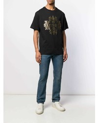 schwarzes bedrucktes T-Shirt mit einem Rundhalsausschnitt von VERSACE JEANS COUTURE