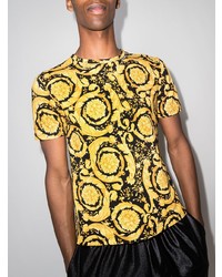 schwarzes bedrucktes T-Shirt mit einem Rundhalsausschnitt von Versace