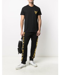 schwarzes bedrucktes T-Shirt mit einem Rundhalsausschnitt von VERSACE JEANS COUTURE