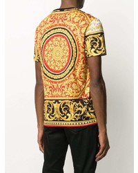 schwarzes bedrucktes T-Shirt mit einem Rundhalsausschnitt von Versace