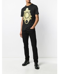 schwarzes bedrucktes T-Shirt mit einem Rundhalsausschnitt von Versace