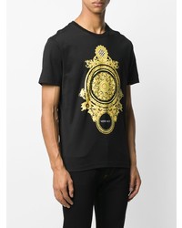 schwarzes bedrucktes T-Shirt mit einem Rundhalsausschnitt von Versace