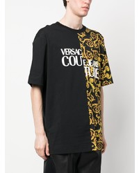 schwarzes bedrucktes T-Shirt mit einem Rundhalsausschnitt von VERSACE JEANS COUTURE