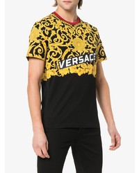 schwarzes bedrucktes T-Shirt mit einem Rundhalsausschnitt von Versace