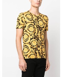 schwarzes bedrucktes T-Shirt mit einem Rundhalsausschnitt von Versace