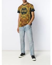 schwarzes bedrucktes T-Shirt mit einem Rundhalsausschnitt von VERSACE JEANS COUTURE