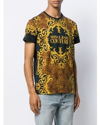 schwarzes bedrucktes T-Shirt mit einem Rundhalsausschnitt von VERSACE JEANS COUTURE