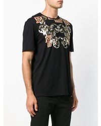 schwarzes bedrucktes T-Shirt mit einem Rundhalsausschnitt von Versace Collection