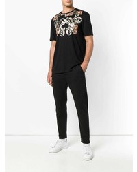 schwarzes bedrucktes T-Shirt mit einem Rundhalsausschnitt von Versace Collection