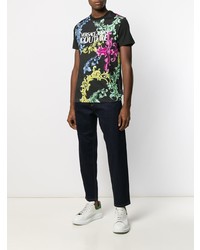 schwarzes bedrucktes T-Shirt mit einem Rundhalsausschnitt von VERSACE JEANS COUTURE