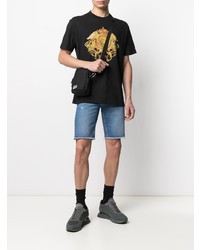 schwarzes bedrucktes T-Shirt mit einem Rundhalsausschnitt von VERSACE JEANS COUTURE