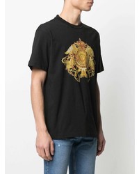 schwarzes bedrucktes T-Shirt mit einem Rundhalsausschnitt von VERSACE JEANS COUTURE